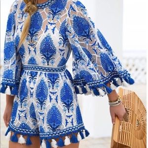 Embroidered Romper featuring tassel detailing